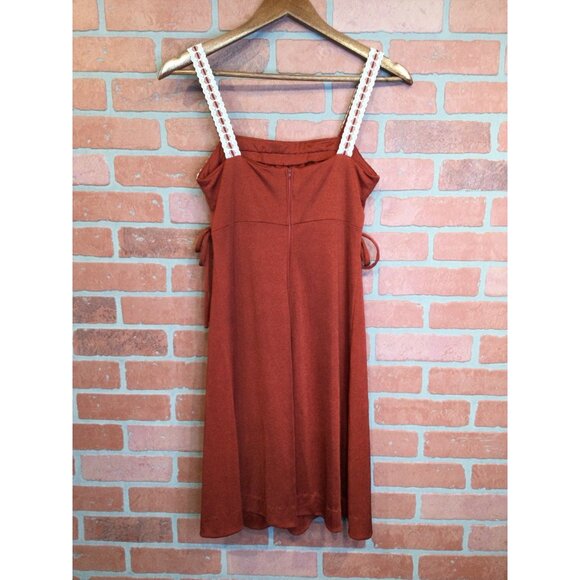 Vintage 70s Roberta California Dress Lace Trim Tie Sides Size 12 Empire Waist - Picture 4 of 8